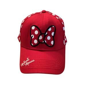 NWOT Disney Minnie Mouse Red Polka Dot Embroidered Signature Bow Baseball Cap